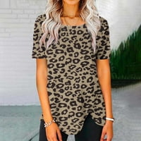 Dame Ljeto okruglo vrat kratki rukav od tiskanog ruka nepravilno prorez Majica Pulover Top Leopard Print