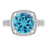 DazzlingRock kolekcija okrugla plavi Topaz i bijeli dijamant sa princezom HALO stilom za angažman prsten