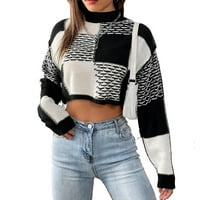 Ležerne prilike u boji blokade navratnik puloveri na dugih rukava crno-bijeli ženski džemperi