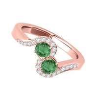 Mauli dragulji za angažman za žene 1. Carat Dva kamena smaragdna i dijamantna prstena za dijamantna