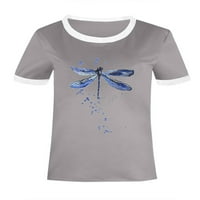Plus veličina Žene Ljeto Dragonfly Ispiši kratki rukav Crew Crat Casual Labava majica