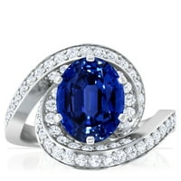 Gemsny rujan rodni kamen - spiralni nosač ovalni plavi safirni prsten sa pave Podesite okrugli dijamanti