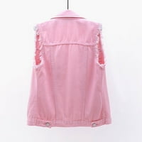 Ženska jakna traper casual dugačak dugi rukav dvostruki dugme Denim Jean Jacket Outerwer ružičasti m