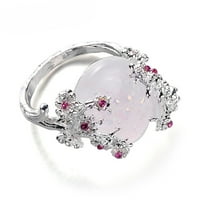 Lomubue ženski vjenčani nakit cvijet Dizajn Oval Fau Gemstone prsten Rhinestone Decor