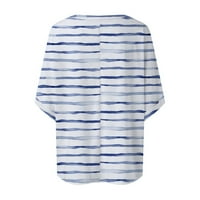 Velikoj majica kratkih rukava za žene Striped tiskani O-izrez labavi fit osnovni vrhovi Bluze batwing