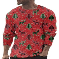 Muška božićna majica, majica s dugim rukavima Crew Crt Crt Plaid Deer Santa Claus Print Streetwear