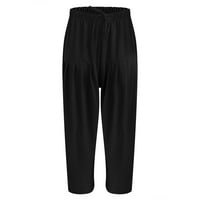 Ženske pamučne lanene posteljine visokog struka hlače, casual labave fit široke pantalone za noge crna