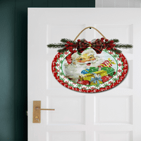 Sretni praznici na ulazničkim vratima Smiješni vijenci viseći drveni ukras plaketa okrugla rustikalna