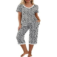 Žene pidžama postavilo majicu kratkih rukava V izrez i kapri hlače za spavanje u boji za spavanje cvjetni