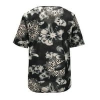 Ljetni vrhovi za žene Ležerne prilike za ispis Ženska majica V-izrez Modni kratki rukovi Bluza Bluze Bluze, Crna, XL