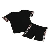 Djevojke Leopard Print Set odjeće, majica O-izrez + kratke hlače elastične struke
