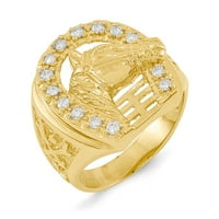 14k žuti zlatni prsten za muškarce Diamond okrugli AA, veličina 9