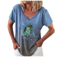 Bazyrey Womens V-izrez na vrhu Ženska kratkih rukava Grafički otisci bluze Modni tunički košulje plave
