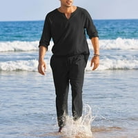 Muški pamučni posteljina Henley majica dugih rukava i ležerne hlače na plaži Ljetna joga odjeća