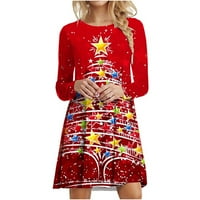 Maxi haljina za žene Modni ženski modni božićni božićni drvce Ispis dugih rukava okrugla vrata crvena