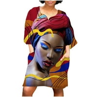Žene Modni afrički vintage Print Srednji rukav V izrez Casual Mini haljina Rano pristupne ponude za