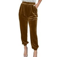 Wotryit ženske hlače dame jesen i zimski stil čipkaste džepne duge boje u boji, ležerne elastične gamaše