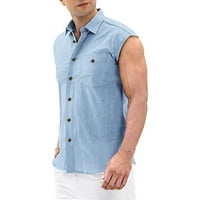 Lenago Muške polo majice plus veličina ljetna pamučna posteljina puna boja casual majica bez rukava