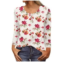 HOKSML T majice za ženske modne casual ditsy cvjetni ispisani labavi ženski majice s dugim rukavima