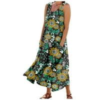 Ljetne haljine za žene bez rukava od tiskane casual dužine sunčanja Hless V-izrez Haljina zelena XL