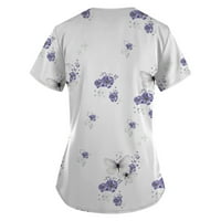 Ženski cvjetni tisak kratkih rukava V-izrez V-izrez Radna uniforma Džepna bluza na prodaju xxxxl ljubičasta