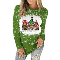 Prevelike majice za žene božićne tiskane O-izrez s dugim rukavima srednji kontrast Ležerne prilike modne