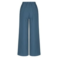 Casual pantalone za žene elastične pune boje pamučne posteljine s džepovima pantalone