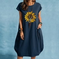 Sun Haljine Žene Ljeto Ležerne prilike Cvjetni ispis Kratki rukav sa džepnim CrewNeck Labava haljina