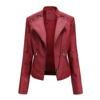Zip up Žene Ladies Revel motorna jakna Zip Biker kratki Punk obrezirani vrhovi Wemens Plus Jackets PU crveni xxxxl