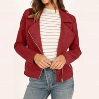 Fitoronska jesenska jakna za žene Trendy Ležerni tanak fit fau fur antielo motociklistička jakna lagana kaputa crvena s