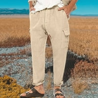 Qiaocaity lagane ljetne hlače za muškarce pamučne platnene pantalone s elastičnim strukom Drawcord svakodnevno