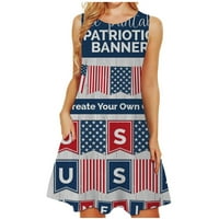 Četvrti jul Haljina za haljinu za žene Američka zastava SAD Stars Stripes haljina bez rukava ljetna