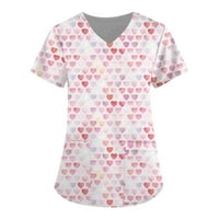 Odeerbi piling zaljubljeni vrhovi za žene V izrez T-majice Modni kratki rukav Radna uniforma za ispis