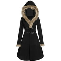 IOPQO Womens kaputa jakna ženska ženska kaput s dugim ovratnikom prekriveni vuneni kaput zimski debeli