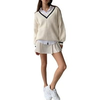 Yilvust žene e-djevojke Y2K Argyle džemper prevelizirani dugi rukav pleteni pulover vrhovi vintage preppy