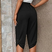 Obrezirane hlače sa ženske modne casual labave meke čvrste boje sredinom struka tanke čipke za hlače