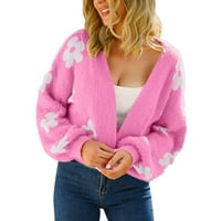Entyinea ženski pleteni kardigani kasutani povremeni plišani džemper džepovi za džemper na gornjem odjećku