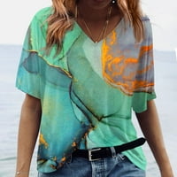Ljetne ženske košulje Ženska moda Ležerne prilike Print V-izrez kratkih rukava tiskana majica zeleni