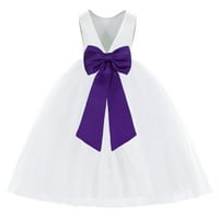 Bijeli V-Back saten posebne haljine za djevojčice za mališane 219t