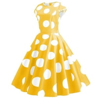 Plaže haljine za žene Vintage Retro kratkih rukava Dot print Sunčana haljina žuta xxl