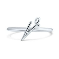 Početna v abeceda slova Naziv monograma Spakiranje prstenaste vezer Sterling srebrne veličine 10