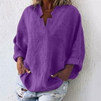 Feternal ženska bluza za žensku košulju casual labave košulje s dugim rukavima V rect Solid Color T-majice