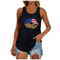 Žene američke zastave T-majice Crew Neck bez rukava bez rukava Dan nezavisnosti Ispisani crni xxl