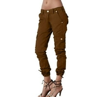 Ženska casual Solid Color patentni džep dizajn casual teretna hlače smeđa m