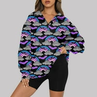 Ha11o-ween pulover za žene ženski povremeni modni dugi rukav ha11o-ween Print Prevelici Zip Dukserirt,