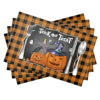 Happy Halloween Fall bundeve placemats prostirke za stol set sablasnim gnomima gnoma Buffalo Plaid Kuhinjska
