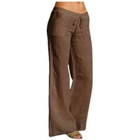 Cacomomrkark pi čišćenje Ženske ležerne pamučne posteljine čvrste duge hlače Visoka struka Kafa labava pantalona