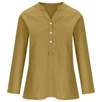 Hueook majice za žene plus veličine pamuk i posteljina V izrez kratki rukav gumb za čvrste boje modna