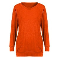 Naughtyhood prevelike majice za žene Čvrsto vježbanje duksere, casual osnovna majica s dugim rukavima Klasična posada vrata narančasta