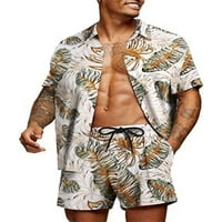 -5XL MENS Havajska majica Štampano dugme spušteno majica s kratkim rukavima + kratke hlače za odmor